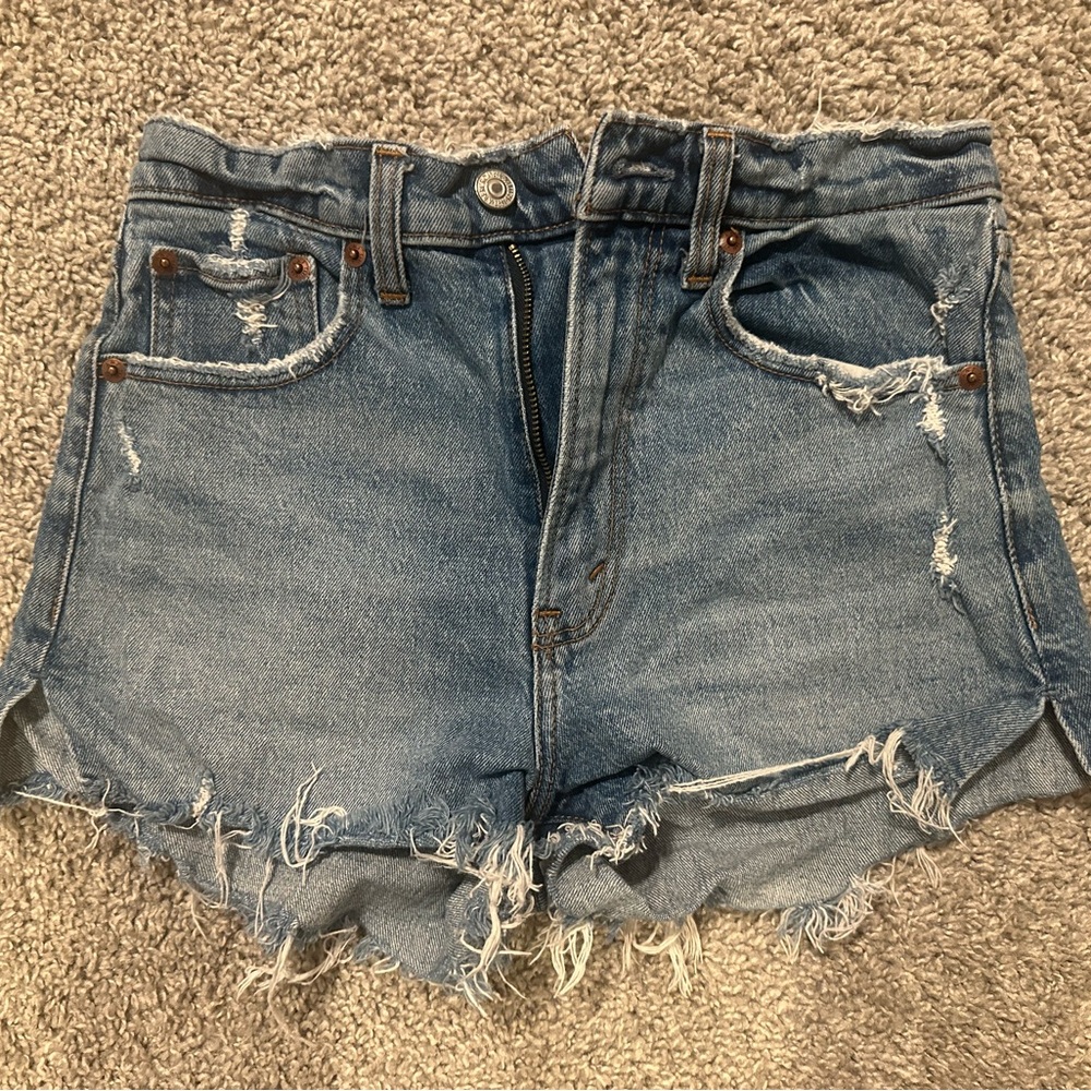Abercrombie & Fitch Light Blue Distressed Denim High Rise Mom Shorts